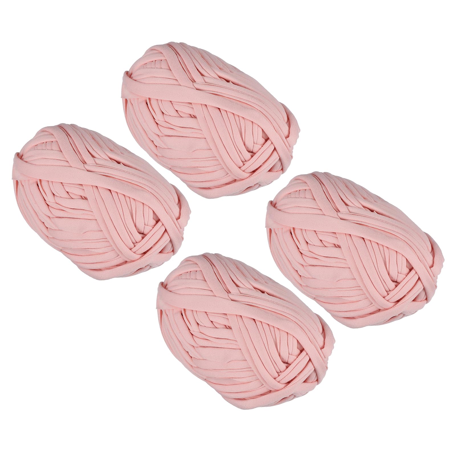 METALLIXITY Yarn Elastic Fabric (400g/14.11oz) 4Pcs, Polyester Crochet Cloth Yarn - for DIY Projects, Bag Basket, Cotton Cloth and T-Shirt, Peach Pink