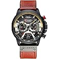 FANMIS Mens Luxury Watches Business Chronograph Dress Waterproof Leather Strap Analog Quartz Wrist Watch