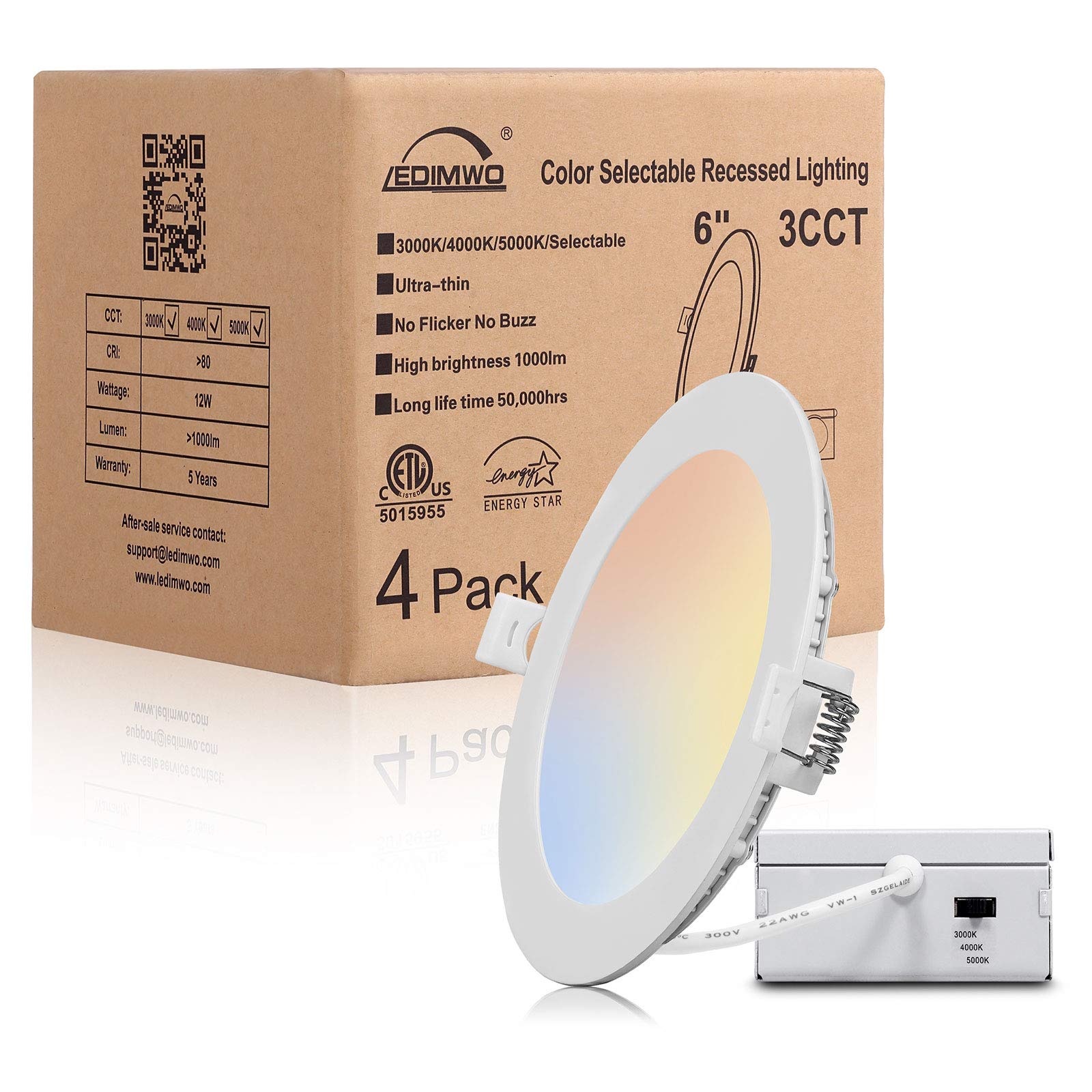 Buy Ledimwo 6 inch 12W 3000K/4000K/5000K Color Selectable Led Recessed