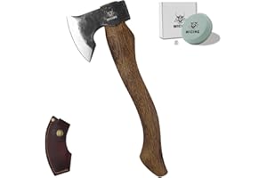 WICING Camping Hatchet - 15.2 inches Chopping Axe for Wood Splitting and Kindling, 1065 High Manganese Steel and Beech Wooden Handle, with Leather Sheath