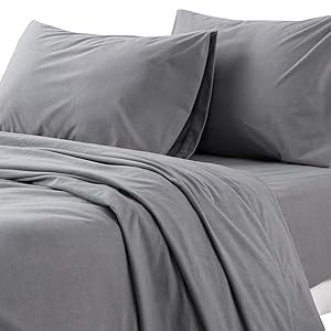 Bedsure Flannel Bed Sheet Set-4 Pieces Set-160 Gram-Fuzzy Fleece Surface- Super Warm Soft Sheets-Deep Pockets Fitted-Gray-Queen Size Bed Sheets