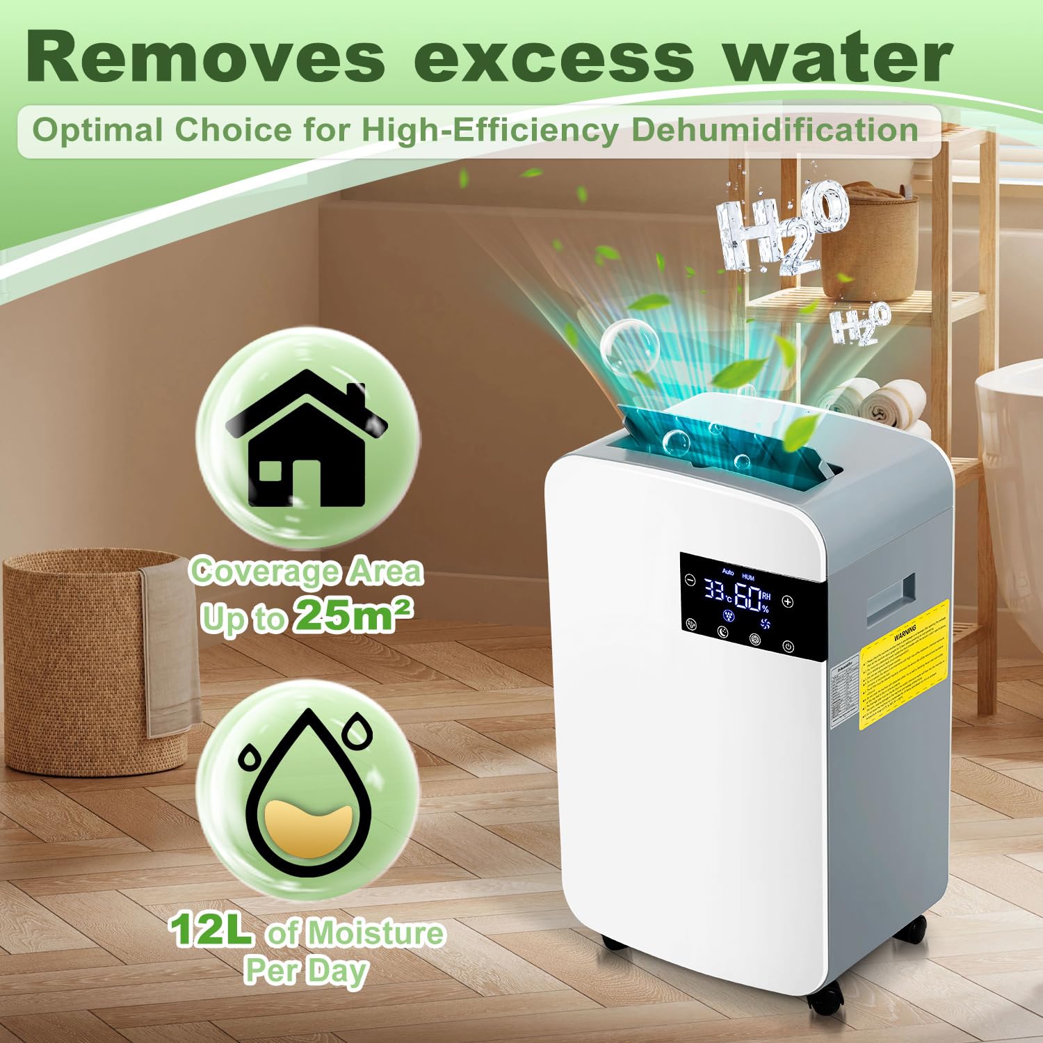 Jaxguom Dehumidifier 12L, Dehumidifiers for Home, Small Dehumidifier Damp with Digital Humidity Display, 24 Hour Timer,2.5L Water Tank, Dehumidifiers for Bedroom, Bathroom, Room