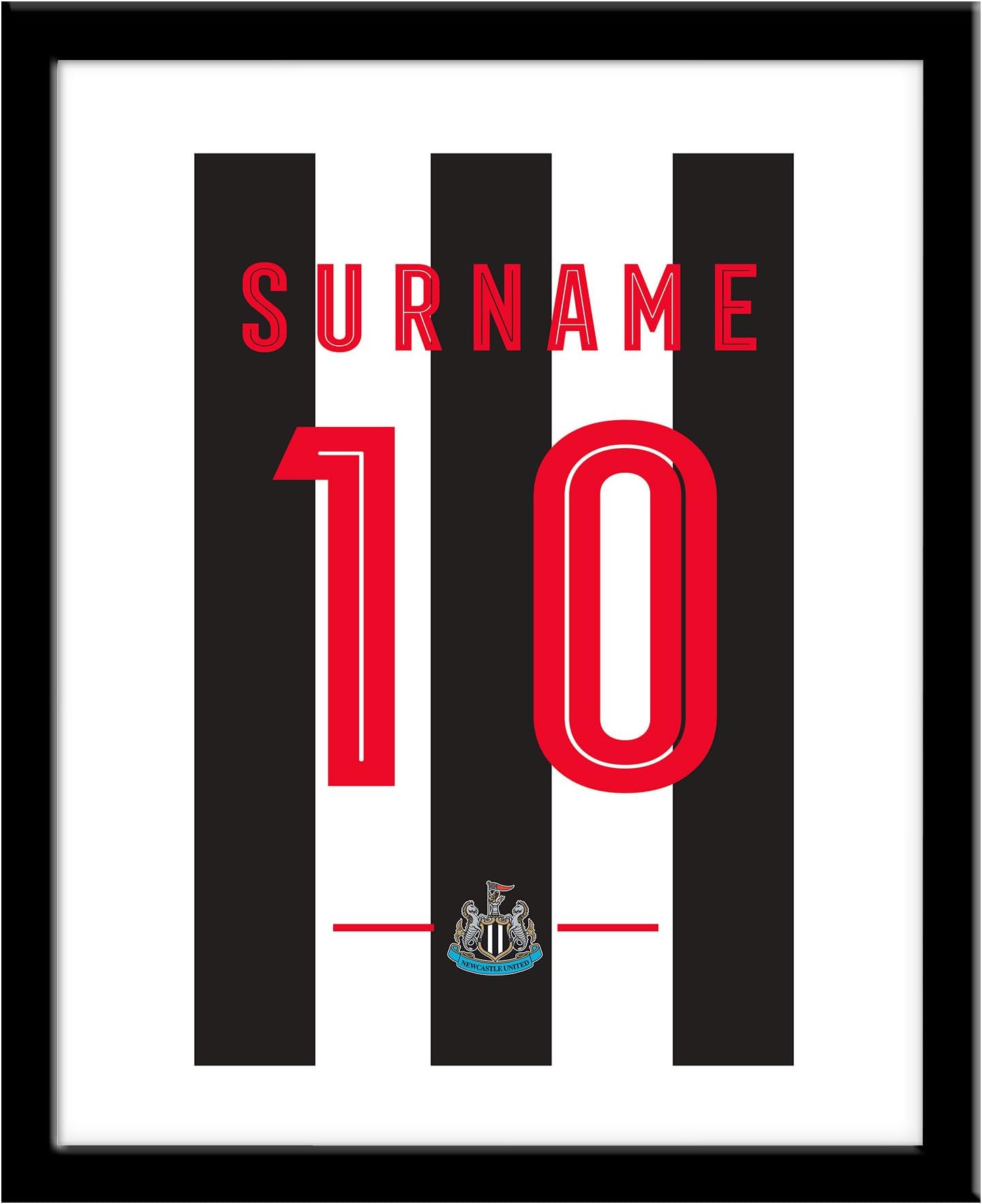 Official Personalised Newcastle United FC 'Retro Shirt' 13 x 16 Framed Print