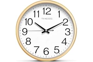 TIMESS Wall Clock, 13 Inch Large Dial Non-Ticking Silent Battery Operated Quality Analog, Ultra-Quiet Movement Quartz, Timeless Stylish Clock, Ideal Modern Home, Office Décor (Gold)