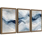 Blue Abstract Wall Art, Modern Navy Blue Abstract Canvas Wall Decor Paintings, Neutral Minimalist Texture Posters Prints Pictures for Living Room Bedroom Office Home Decor 12x16 Inch Wood Framed