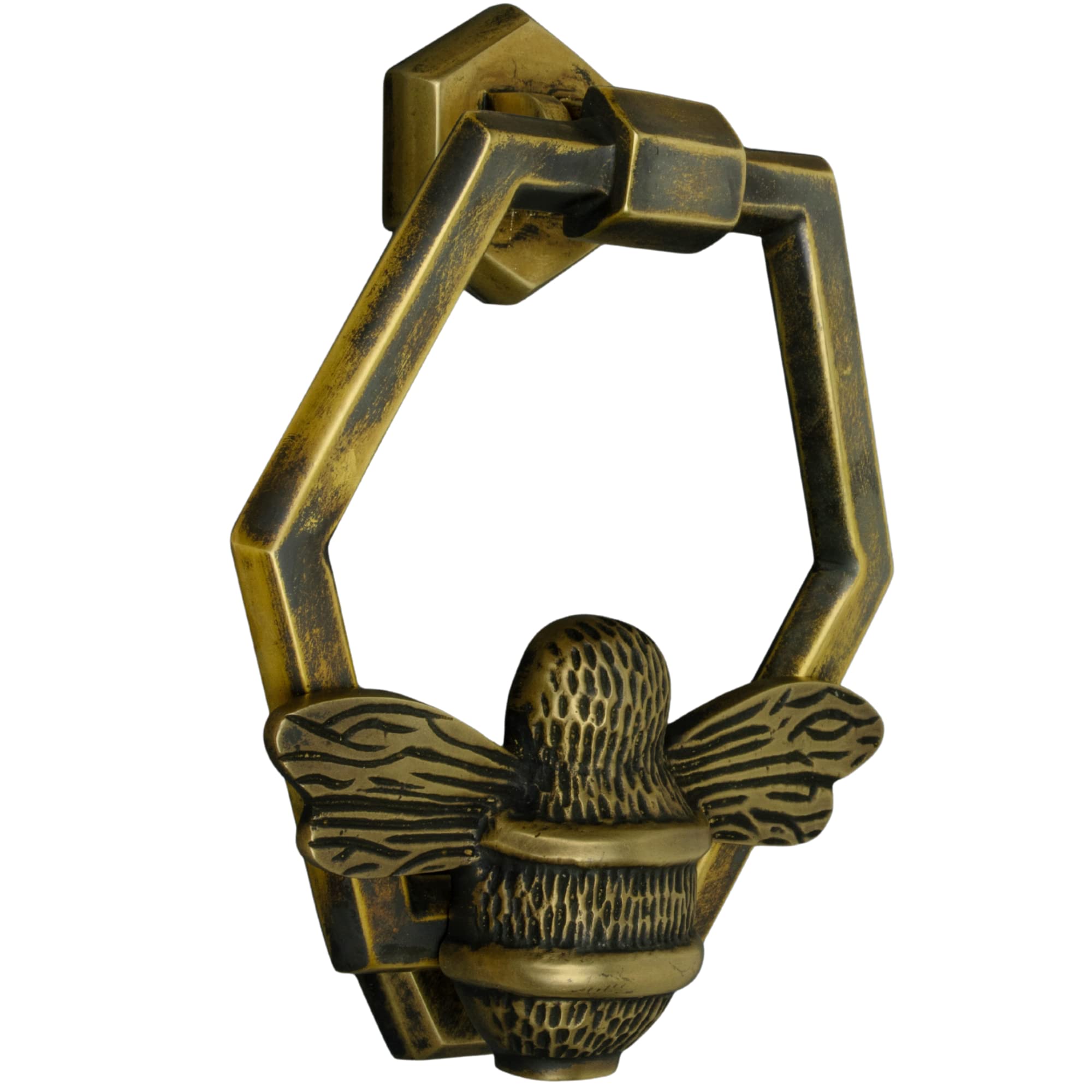 Heritage Bee Door Knocker for Front Door | Polished Solid Brass Honeycomb | Heritage Knockers with Strike Plate | UPVC | Bumblebee Front Door Furniture with a Unique Design