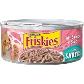 Friskies Wet Cat Food, Savory Shreds With Salmon In Sauce, 5.5 Oz Can