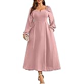 RWJ Long Sleeve Dress for Women 2025 Fall V Neck Elegant Flowy Plus Size Formal Wedding Guest Maxi Dresses with Pockets