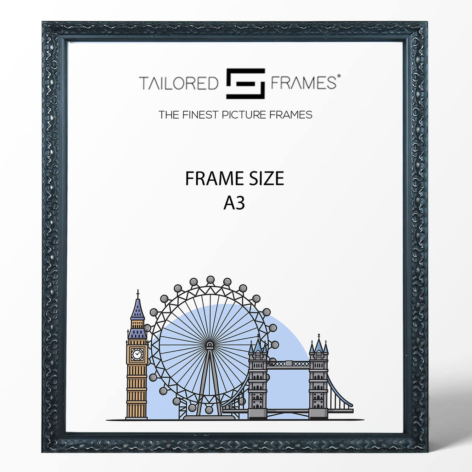 Tailored Frames Vienna Black A3 (42 x 29.7cm) | Rustic Style Vintage Single Picture Frame | Wall Hanging Type | Photo Frame Without Mount