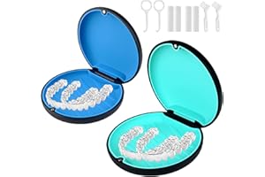 ACSKD 2 Pack Aligner and Retainer Case,Compatible with Invisalign,Mouthguard Case Kits, Portable Aligner Cases with Chew Remover Tool and Brush, Black(Blue+Cyan Silicone)