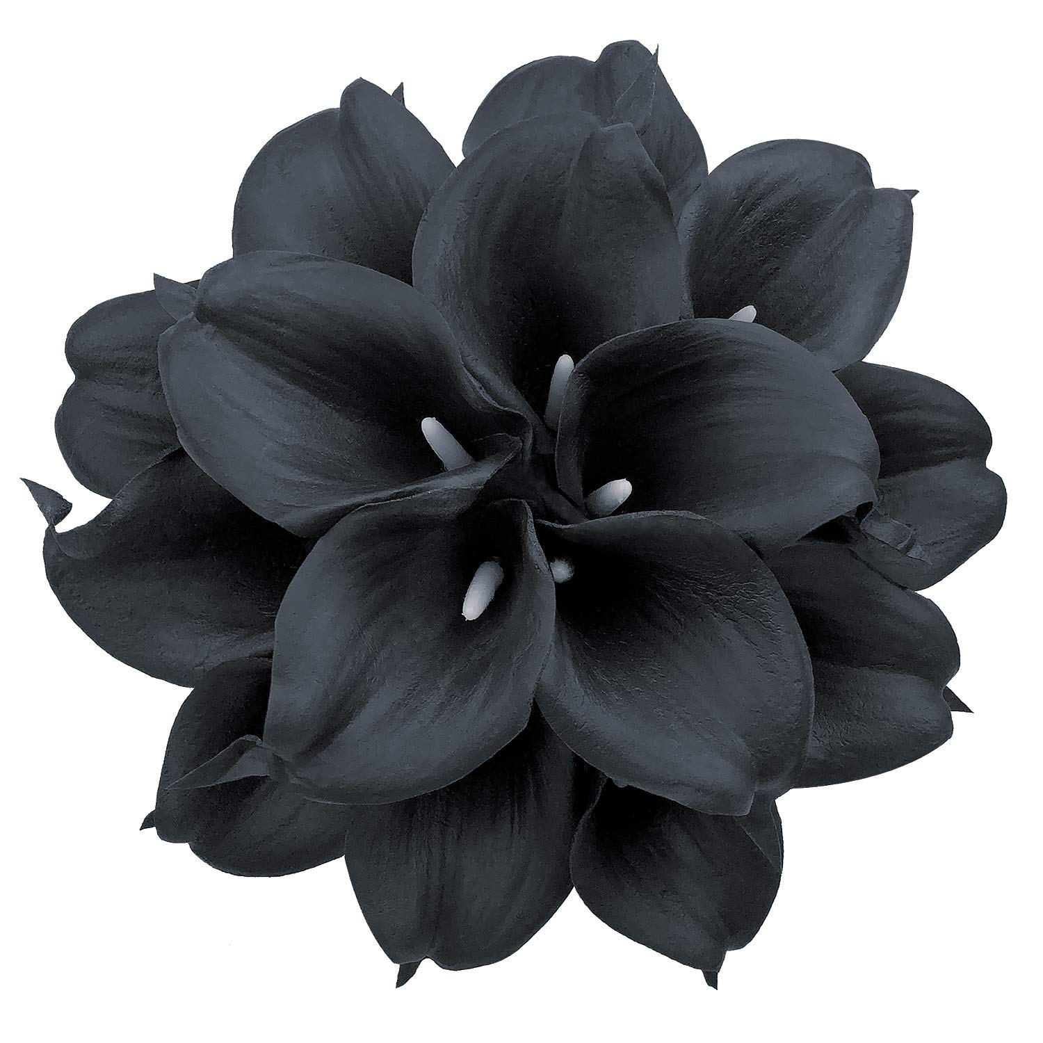 Huahuashijie 15 Pcs Real Touch Calla Lily Artificial Flowers Wedding Bridal Bouquet Home Décor Party (Black)