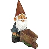 Design Toscano QM2433000 Wheelbarrow Willie Garden Gnome Statue Bird Feeder, 12 inch Multicolored