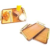 SilkNavAnchor Bamboo Serving Tray with Gold Handles - Large Wood Serving Tray for Breakfast in Bed, Coffee Table, Dinner & bar - Decorative Bed Table Tray for Kitchen or Bedroom(14" x 9.5" x 2")