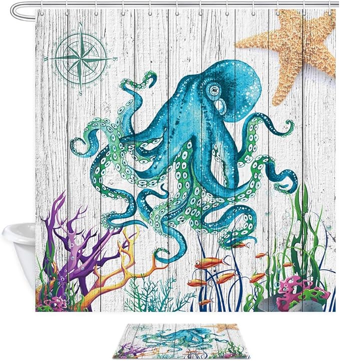 vrupi Cortina Ducha Ballena Acuarela Vida Marina Ballena Animales