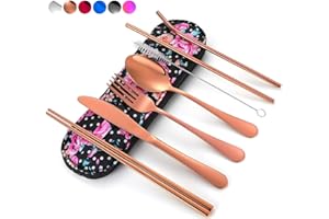 TOPBOOC Travel Utensils,Reusable Silverware Set To Go Portable Cutlery Set with a Waterproof Carrying Case for Lunch Boxes Workplace Camping Picnic (Rosegold)