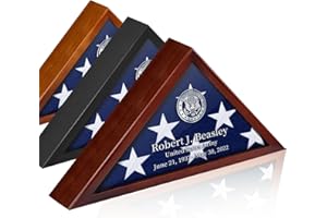 DANF FLAG Personalized Flag Case for Burial Flag DIY by Yourself, Glass Front Mahogany Display Case for 5'x9.5' Flag, Wall Mounted Custom Name Wood Shadow Box for Military with Metal Letters and Logo Stickers