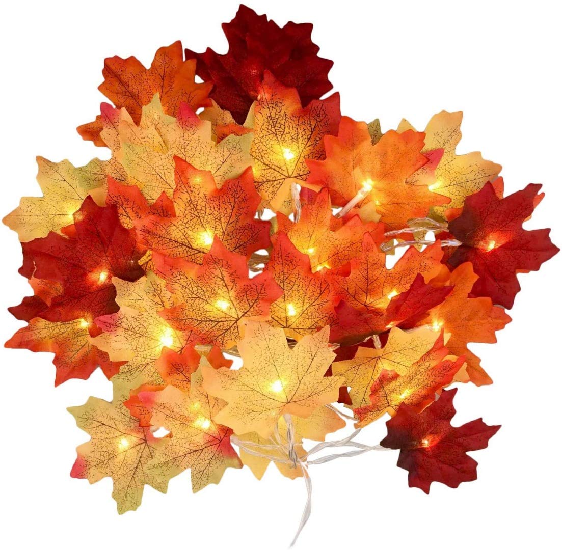 HAL LED String Lights Artificial Maple Leaf, 2M/20 LED Autumn Orange Maple Leave Fairy Lights, 3AA Battery Operated Outdoor Indoor Fall Garland Decorations for Party, Thanksgiving, Christmas