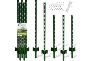 WURJHSONG 3.3 Feet (L) Fence Post 10 Pack Metal Fence Posts, Green Garden Fence Post with 20 Zip Ties and 20 Metal Clips, for Wire Fencing, Yard, Lawn, Outdoor Landscaping