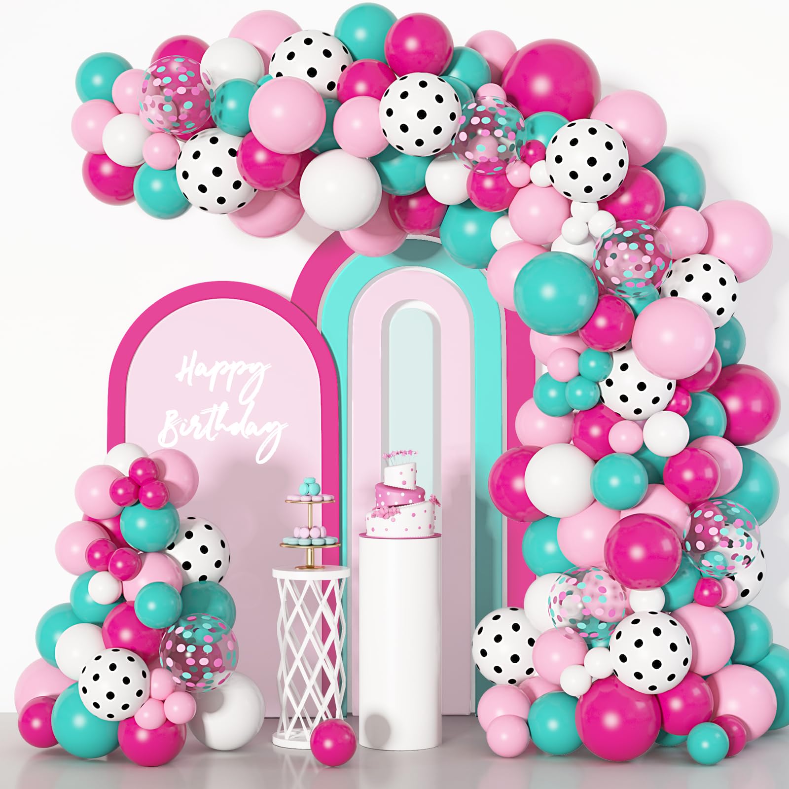 Photo 1 of Ouddy 142Pcs Surprise Party Balloons Garland Arch Kit, Rose Red Pink White Polka Dots Sea Blue Confetti Balloons & 5Tools for Kids Baby Shower Surprise Birthday Party Theme Supplies Decorations