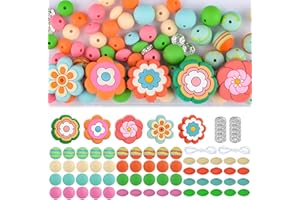 URROMA 65Pcs Flower Silicone Beads, Colorful 3D Flowers Spacer Beads for Craft Classes Pen Necklace Keychain Bracelets Craft 