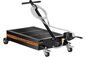 CAMMOO 15 Gallon Oil Drain Pan with Hand Pump, 9.8 FT Hose, Folding Handle, Low Profile Oil Change Pan Casters with Brakes fo