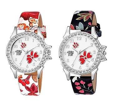 Analogue Leather Strap Multicolor Dial Women's Watch - Combo of 2