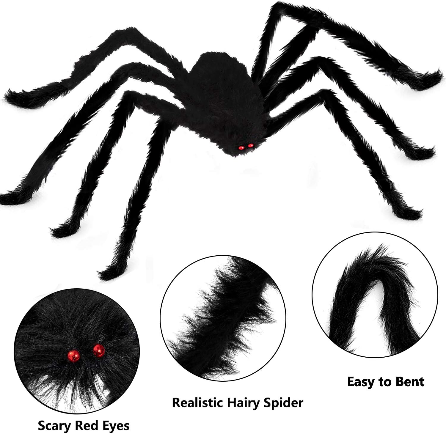 BELANT 6.6FT Giant Hairy Spider Halloween Decorations Scary Outdoor Yard Decor, Black : Garden & Outdoor