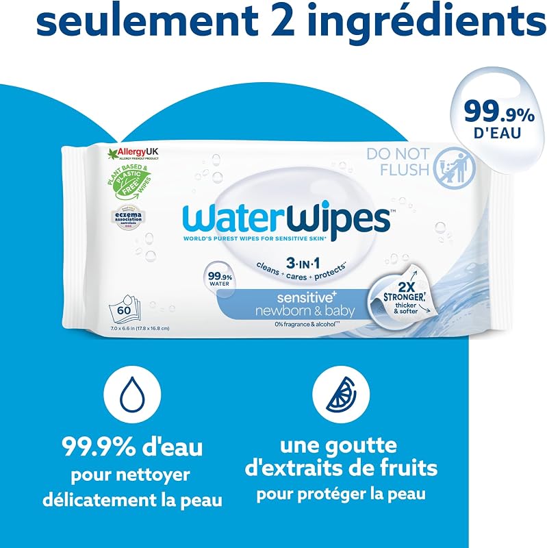 Peau Sensible+ Lingettes Nouveau-Né et Bébé, 9 Paquets