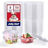 JOLLY CHEF Deli Food Storage Containers with Lids 8 OZ 50 Set Food Storage Containers, Leakproof |Stackable | Microwave | Dishwasher | Freezer Safe