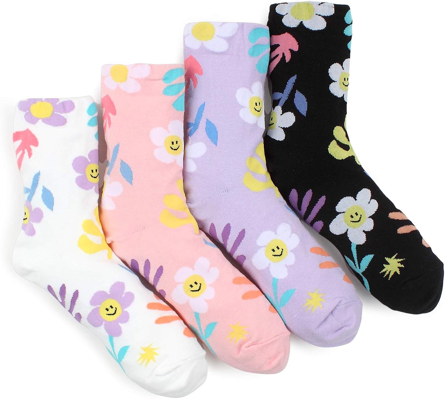 Womens Cotton Crew Socks Collection Flower Blossom gold One Size