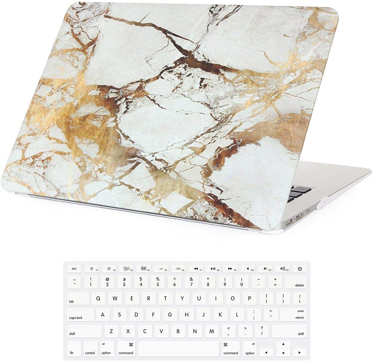 Folio Cases For Macbook Air 13"""" Marble White Gold, Snap On Plastic