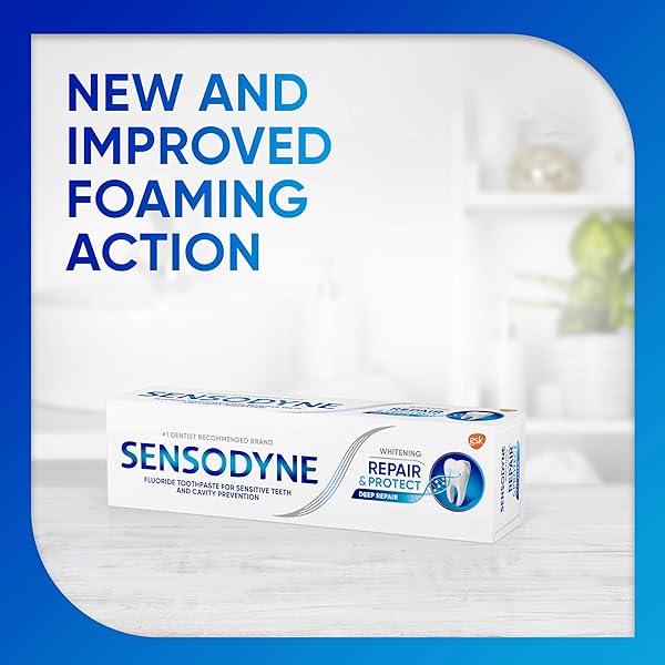 SENSODYNE REPAIR AND PROTECT WHITENING TOOTHPASTE, TOOTHPASTE FOR SENSITIVE TEETH AND CAVITY PREVENTION, 3.4 OZ (PACK OF 2)