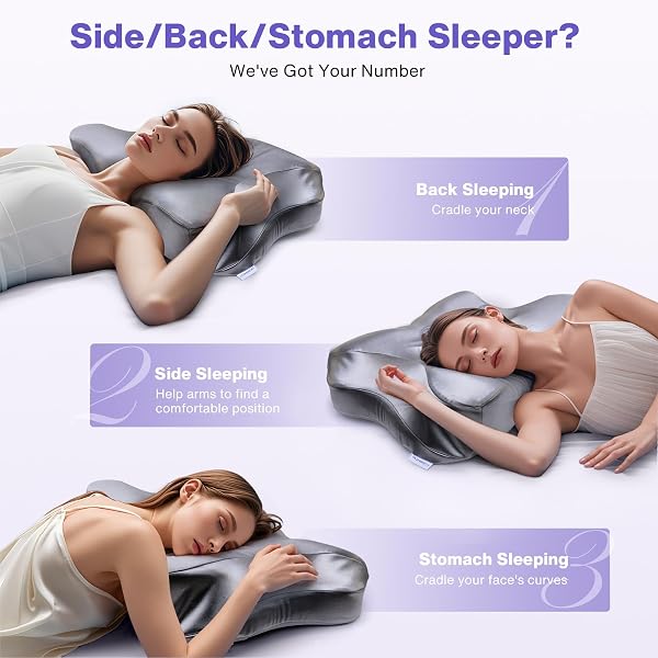 MIMCAT PAIN RELIEF COOLING PILLOW FOR NECK SUPPORT ADJUSTABLE CERVICAL PILLOW SIDE SLEEPING MEMORY FOAM WITH SUPER SOFT AND COOLING SATIN PILLOWCASE GREY