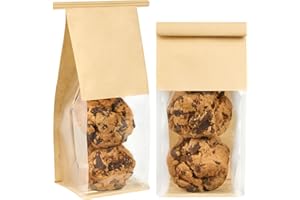 Ocmoiy 50 Pack Small Cookie Bags with Window, 3.9x3.5x9.5 Inches Tin Tie Tab Lock Bakery Packaging Bag, Resealable Paper Pastry Bags for Homemade Granola, Popcorn, Candies, Treat