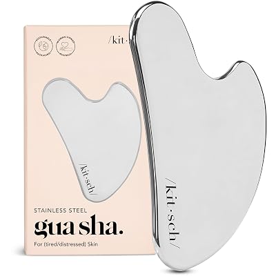 Kitsch Stainless Steel Gua Sha Facial Tools - Guasha Tool for Face, Face Sculpting Tool, Jawline Shaper, Double Chin Reducer, Body Gua Sha Tools, Lymphatic Drainage Massager, Facial Skin Care -Silver