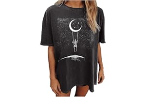 Wukreran Vintage Shirts for Women Cute Graphic Tee Spring Short Sleeve Tops Oversized Tshirts Teen Aesthetic Clothing