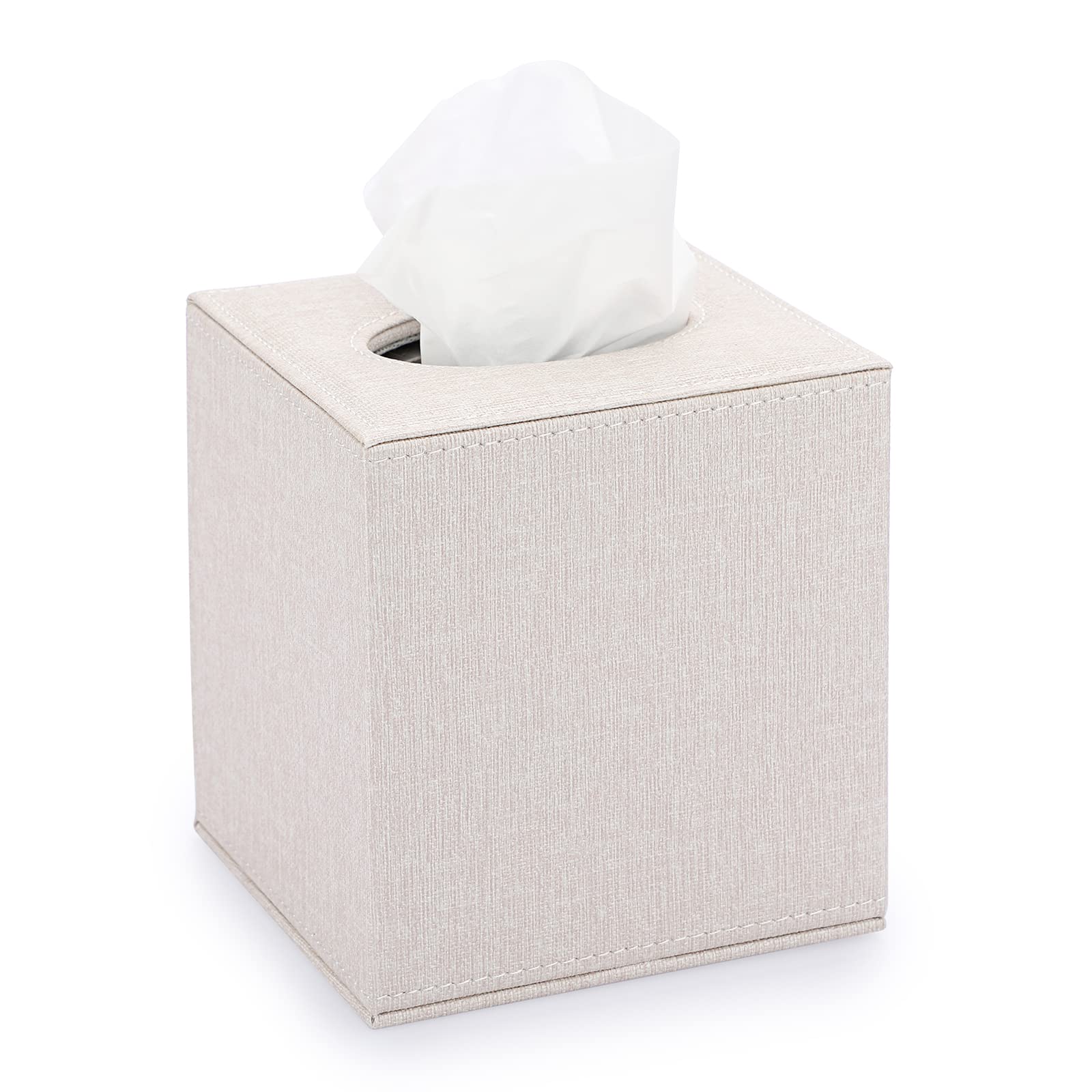 Photo 1 of Sumnacon Square Linen Tissue Box Cover - Stylish Cube Tissue Box Holder with Magnetic Bottom, Decorative Tissue Box for Vanity Toilet Tank Dresser Night Stand Table Countertop Office Car, Beige