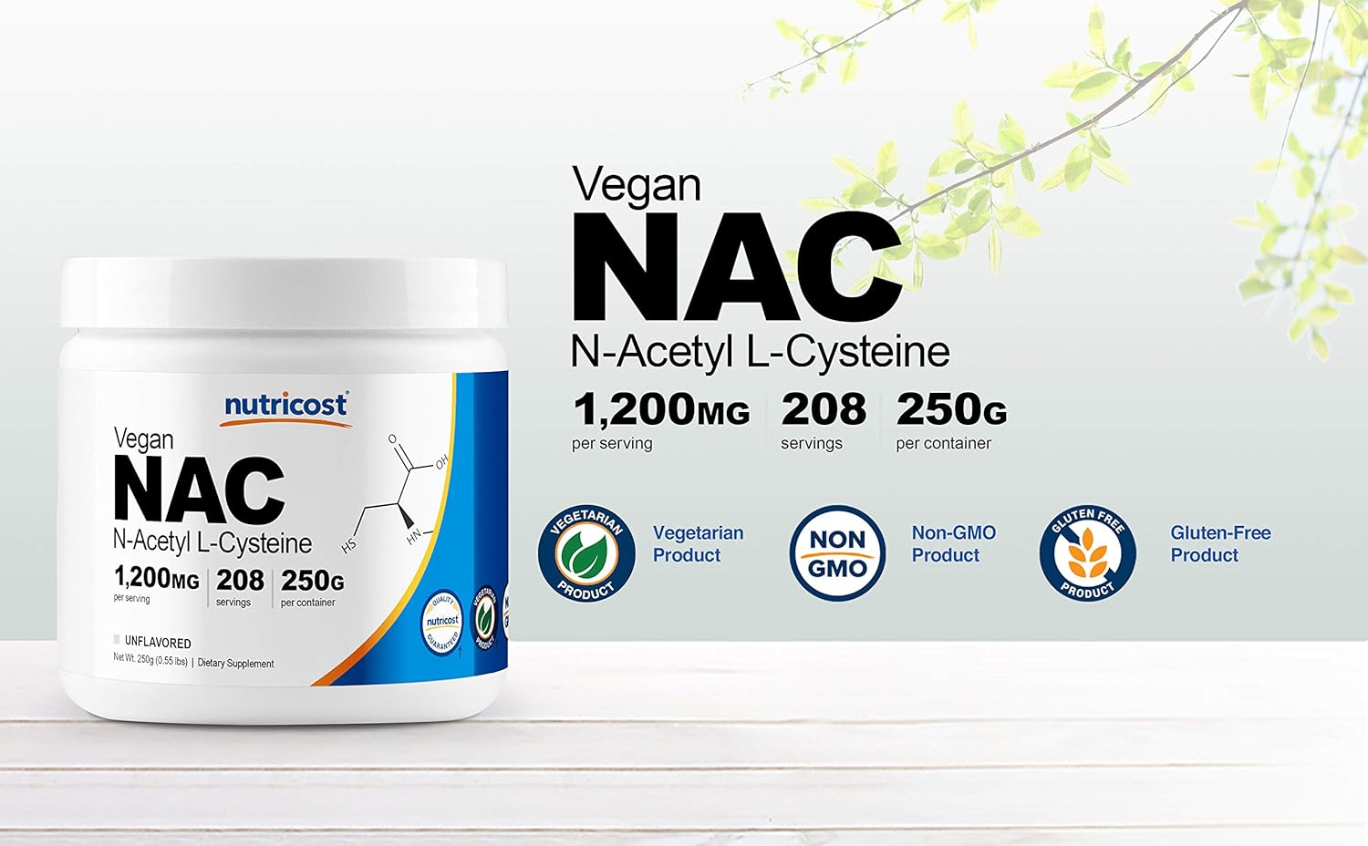 Nutricost N-Acetyl L-Cysteine (NAC) Powder 250 Grams - Vegan NAC, Non-GMO, 208 Servings: Health & Personal Care