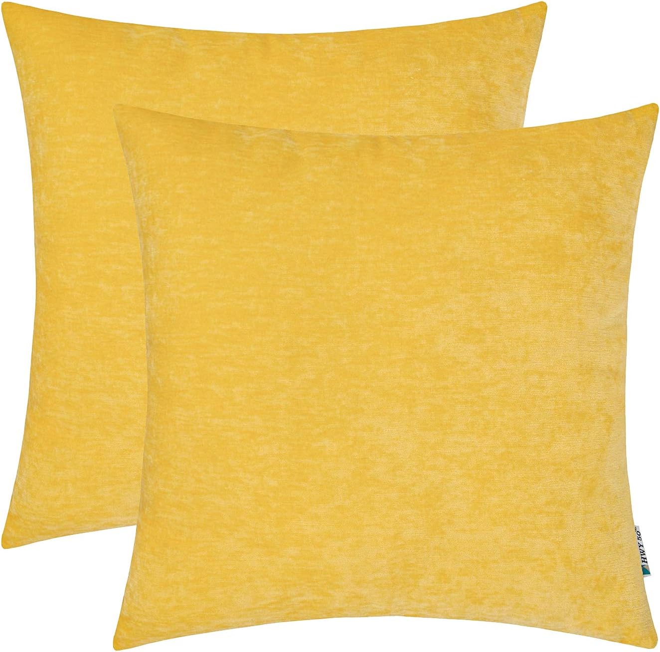 HWY 50 Bright Yellow Decorative Throw Pillows Covers Set, for Couch Sofa Living Room Bed 20 x 20 inch, Soft Comfortable Cashmere, Solid Decor Square Throw Pillow Case Cushion Cover, Pack of 2