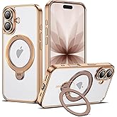 AmoraAqua Compatible with iPhone 17 Case with 360° Rotatable Magnetic Ring Stand [Compatible with Mag-Safe] Camera Lens Prote