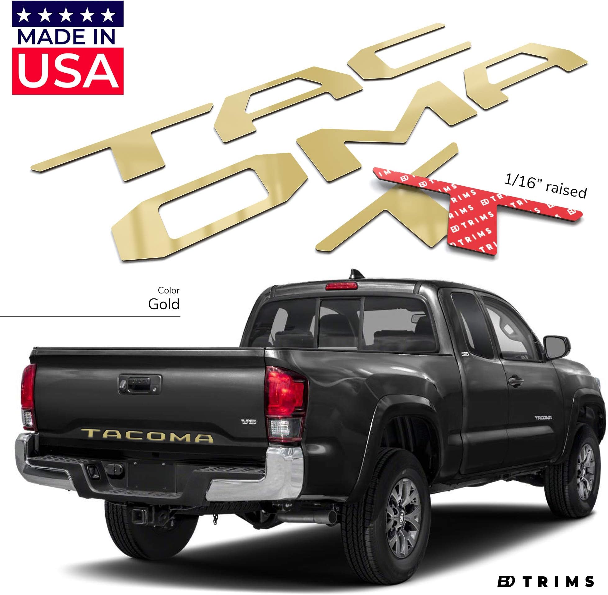 BDTrims Tailgate Raised Letters Compatible with 2016-2020 Tacoma Models (Gold)