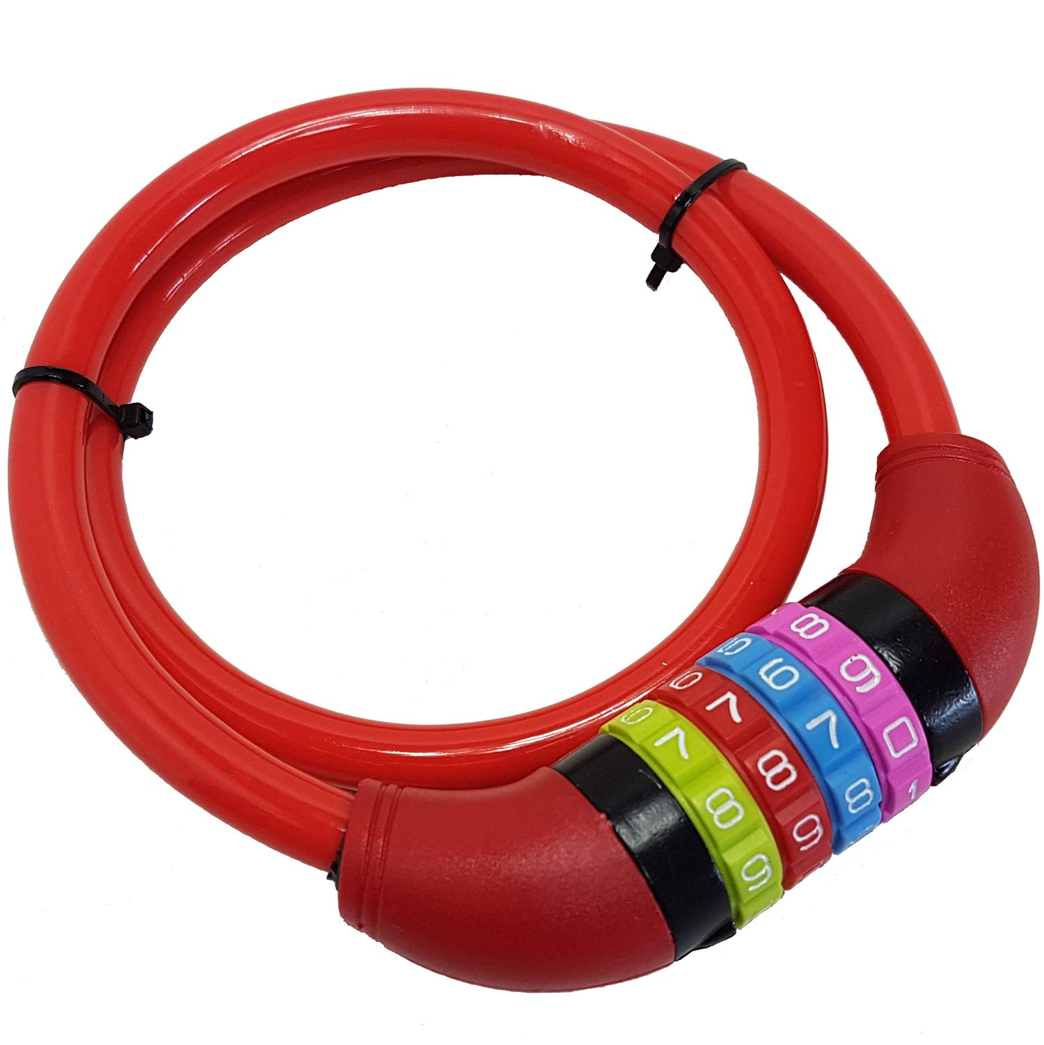 Land-Haus-Shop® Bicycle number lock 65 cm, coated steel rope, Bicycle number lock, red