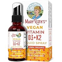 USDA Organic Vegan Vitamin D3+K2 (MK-7) Liquid Spray by MaryRuth’s for Adults & Kids | Strong Bones, Heart Health…