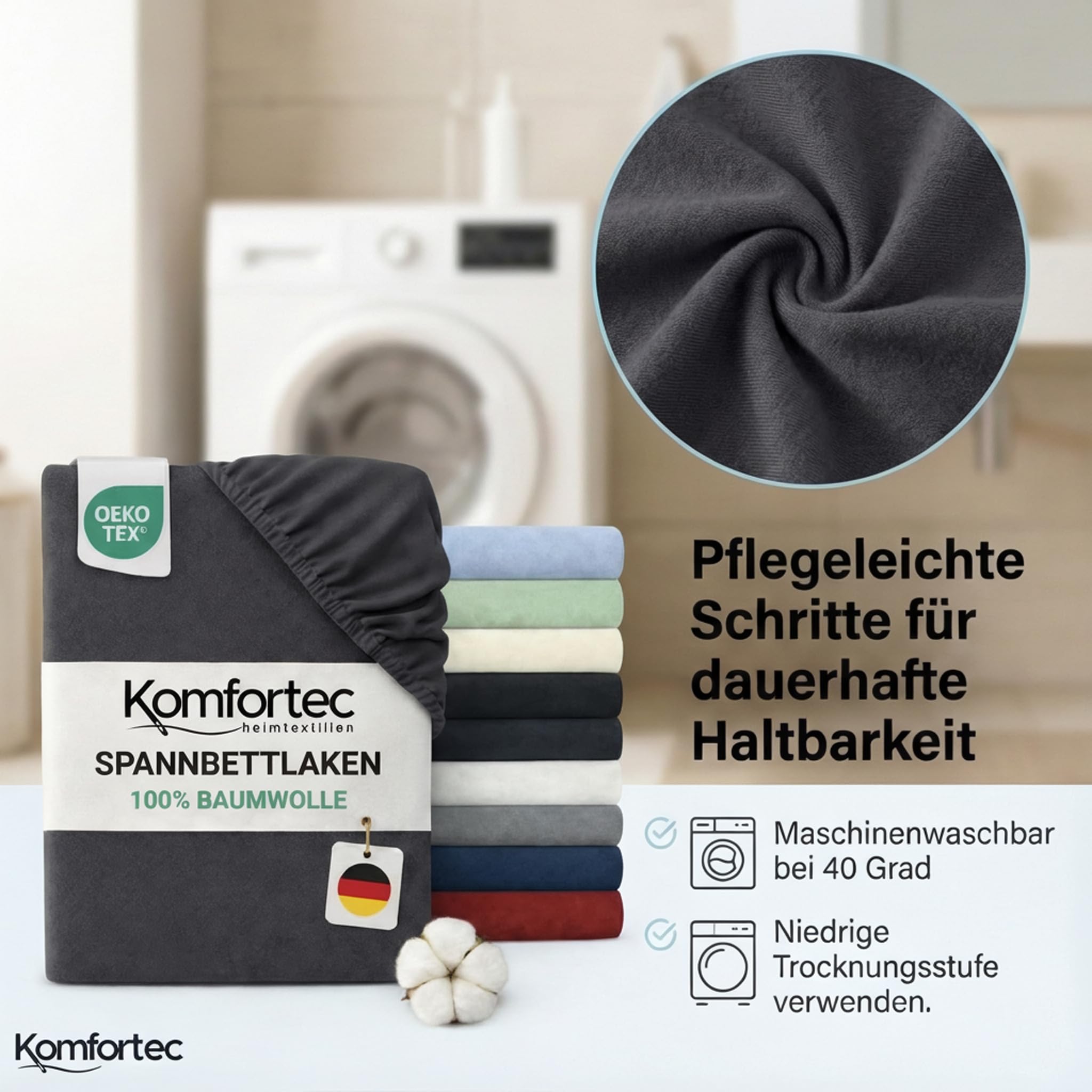 Komfortec Spannbettlaken Jersey 100% Baumwolle – 140x200 cm – 135g/m² – Weich, Atmungsaktiv & Hautfreundlich – Mit Rundumgummi – Oeko-Tex Zertifiziert – Für Boxspring, Topper & Matratzen – Anthrazit 7