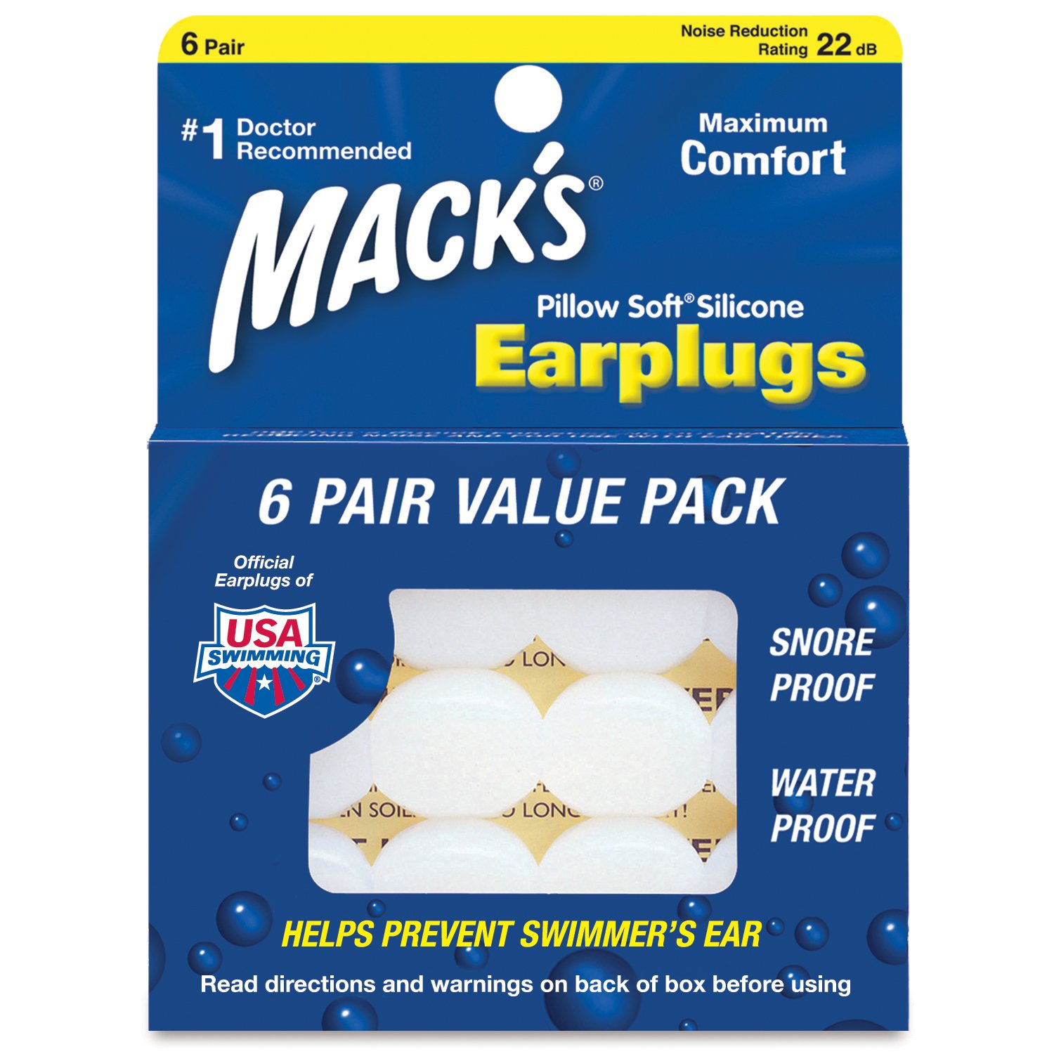 Mack's Pillow Soft Silicone Earplugs - 6 Pair, Value Pack – The Original Moldable Silicone Putty Ear Plugs for Sleeping, Snoring, Swimming, Travel, Concerts and Studying