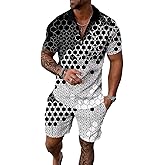 Size M Black White Mixed Honeycomb Mens Short Sets 2 Piece Outfits Polo Shirt Fashion Summer Tracksuits Casual Set Short Sleeve and Shorts Set for Men