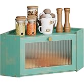 Trironsun Corner Bamboo Bread Box for Kitchen Counter Large Capacity Rustic Bread Storage Container with Wavy Arcylic Transparent Door Vintage Storage for Homemade Bread (Antique Blue)