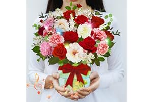 APOTODITO Pop Up Card with Music and Light, Pop Up Cards with Flowers, Flower Bouquet 3D Gift Card, Birthday Valentines Day Gifts Mothers Day Gifts for Women Mom Wife