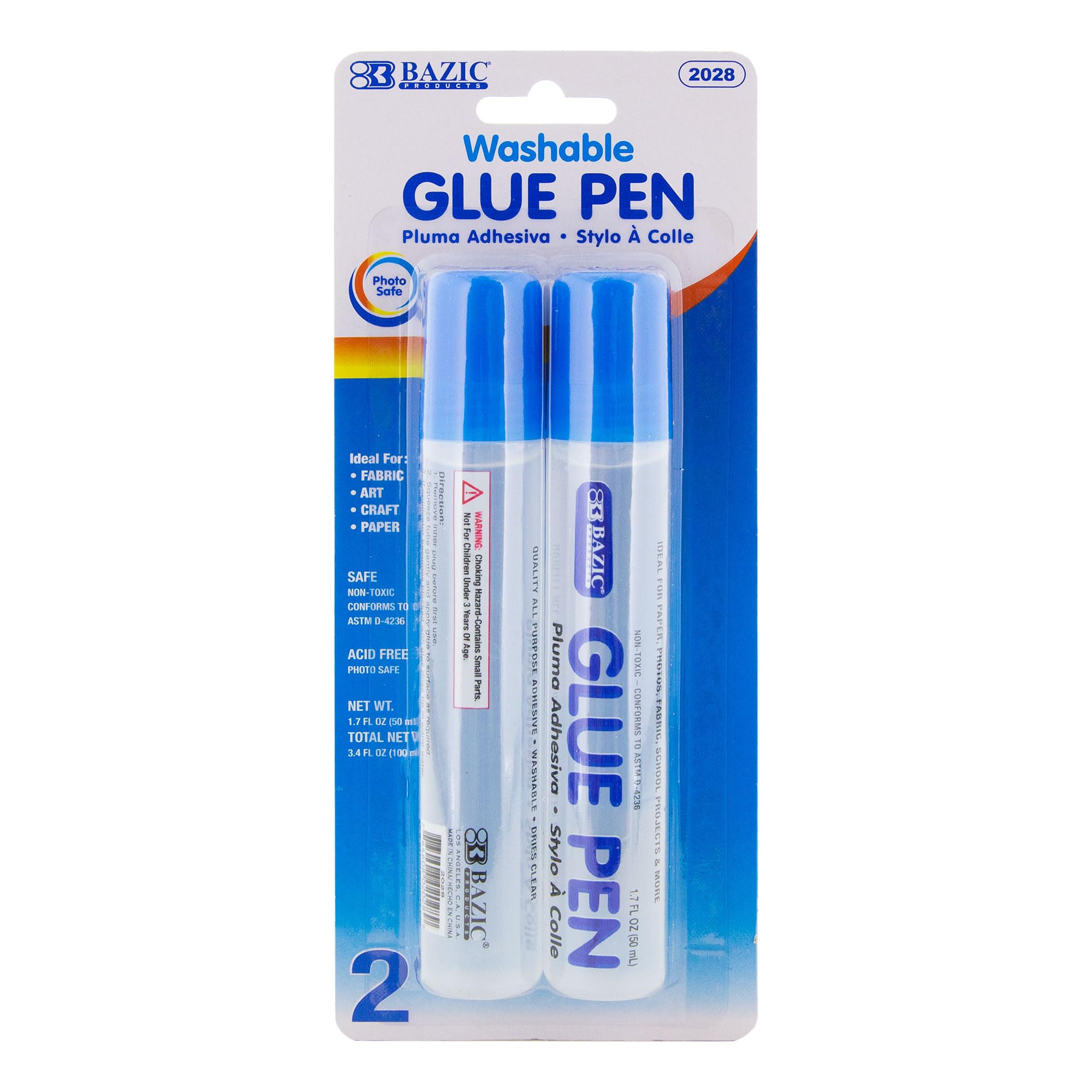 BAZIC Washable Glue Pen 1.7 Oz. (50 mL), Liquid Clear Glues Bond Adhesive for Art Crafts Project at School Home Office (2/Pack), 1-Pack