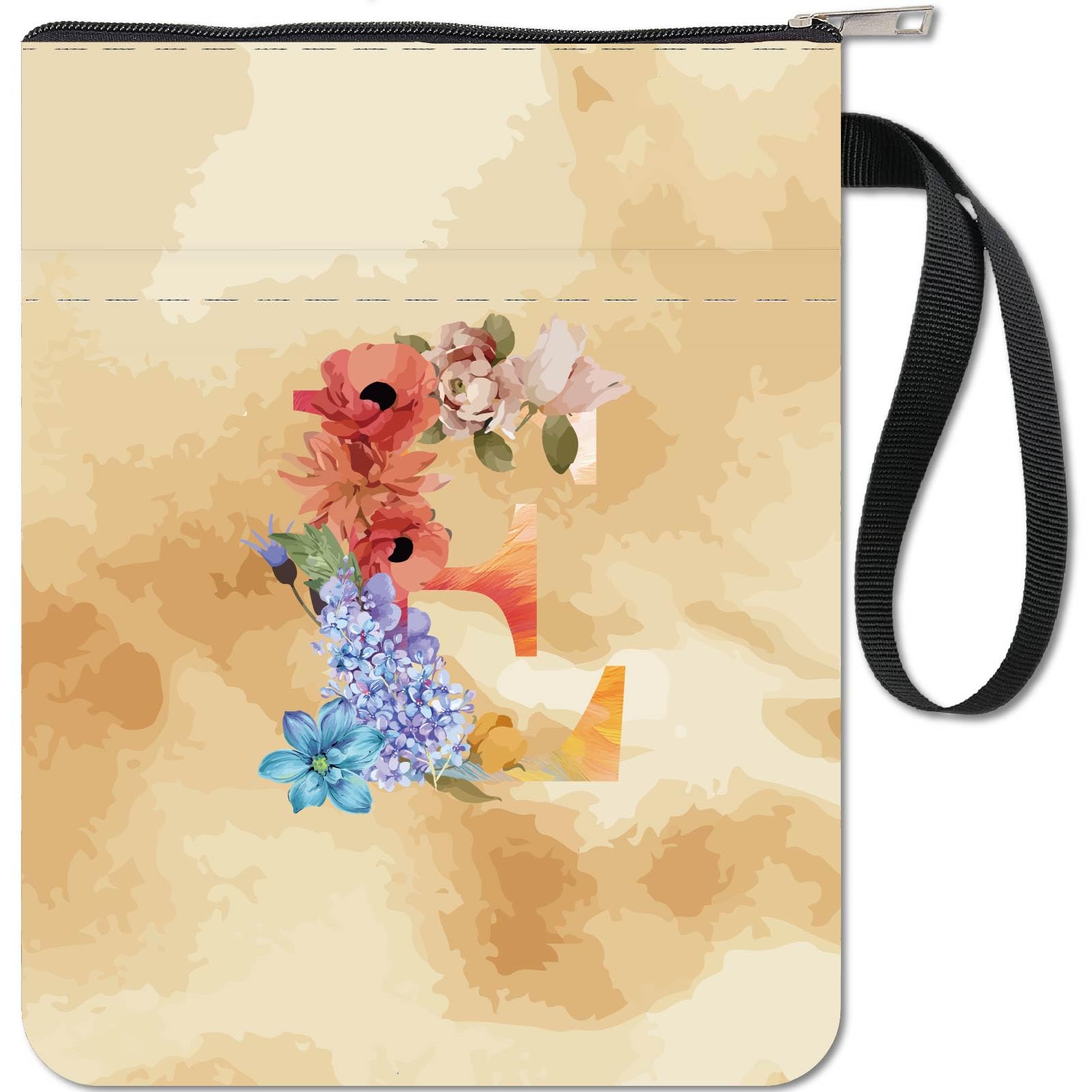 CRASPIRE Initial Letter E Book Sleeve with Zipper Flower Book Lovers Gifts Hardcover Paperbacks Waterproof Book Pouch Bag Protector Front Pocket Case Cover for Women Friends Readers Librarian